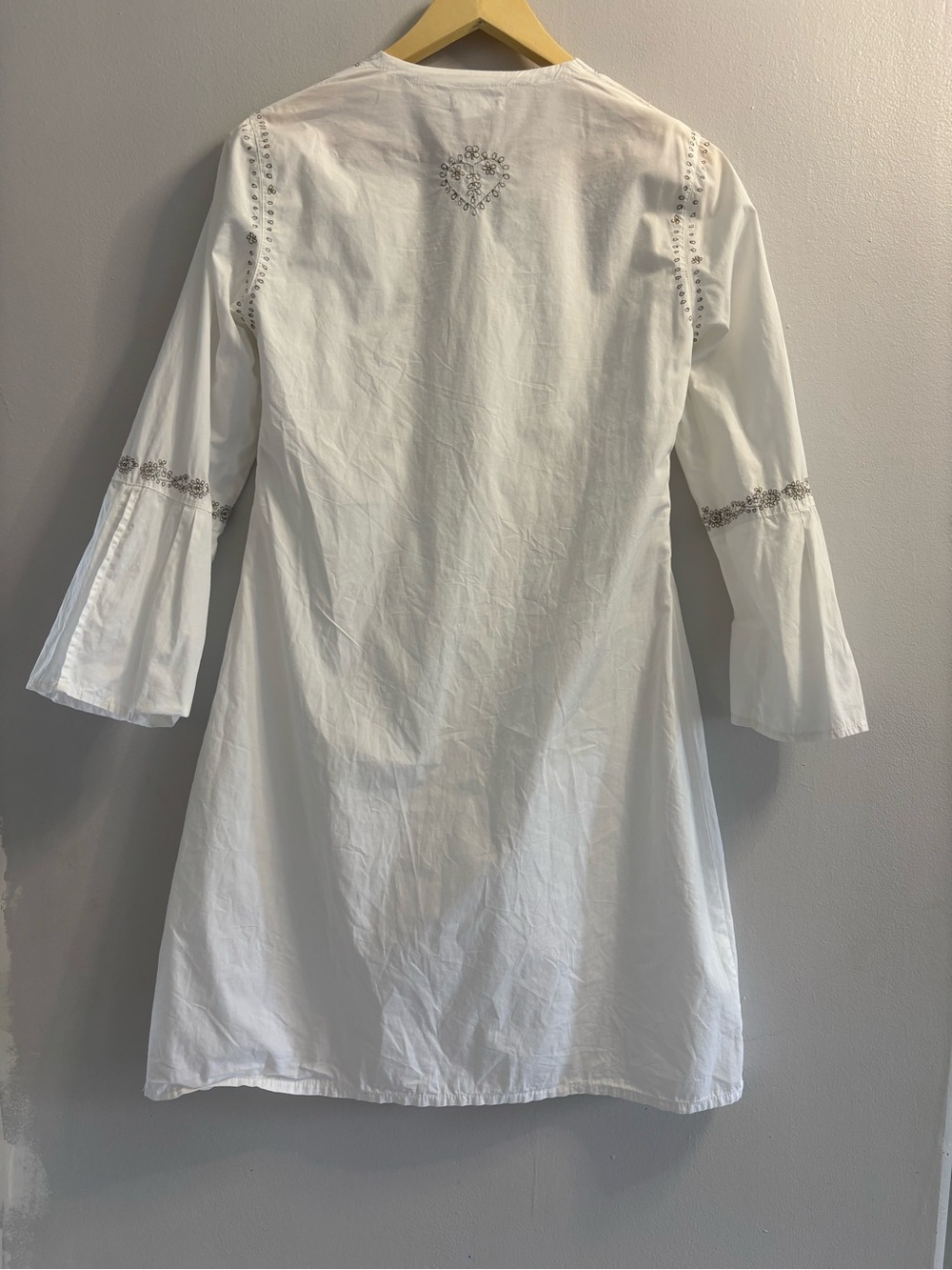 Cabana Life White Cotton Embroidered V-Neck Tunic Dress Bell Sleeve Size M - Picture 3 of 11